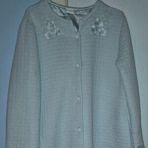 Miss Elaine Robe Light Blue Polyester Cotton Snap Front Quilted Fleece Women's M